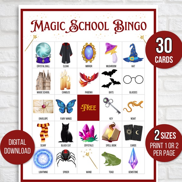 Magic School Bingo, 30 Magic School Bingo Cards, Wizard Bingo, Wizard Party Game, Kids Halloween Party Game, Halloween Classroom Activity