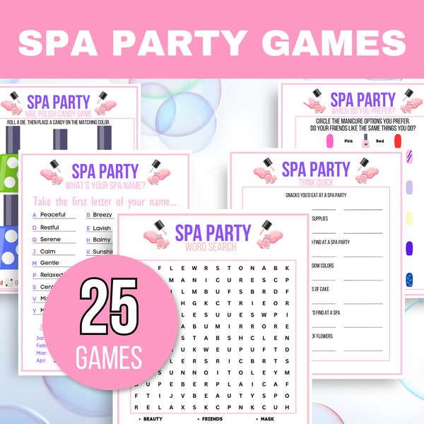 Spa Party Games Printable, Spa Party Activities, Girls Spa Party Games, Spa Game Bundle, Kids Spa Party Birthday Games, Girls Pamper Party