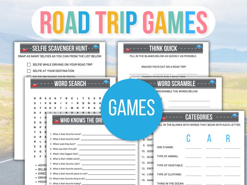 Kids Road Trip Games Printable, Travel Activities, Road Trip Games Bundle, Kids Travel Games, Kids Car Activities, Family Road Trip Games