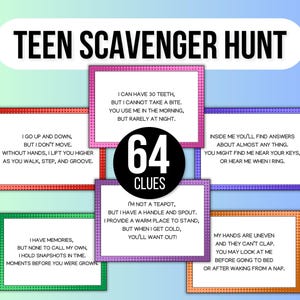Teen Scavenger Hunt, Indoor Outdoor Scavenger Hunt For Older Kids, Tween Teen Scavenger Hunt, Tricky Treasure Hunt Clues, Birthday Hunt