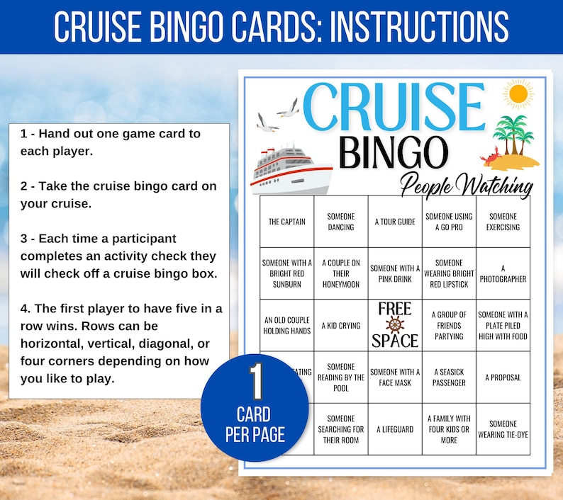 Cruise Bingo, Cruise Games, 50 Cruise Bingo Cards, Cruise Ship People Watching Bingo, Cruise Ship Game, Cruise Vacation Game, Family Cruise