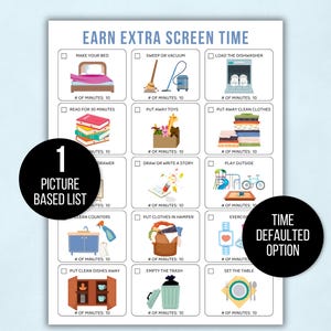 Earn Screen Time, Editable Earn Screen Time Chart, Printable Kids Screen Time Checklist, Editable Screen Time Chart, Screen Time Tracker