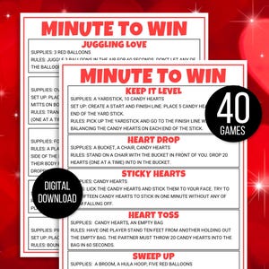 Valentine&#39;s Minute to Win It Games, 40 Minute to Win It Party Games, Valentines Party Games, Fun Valentines Kids Games, Valentine&#39;s Games