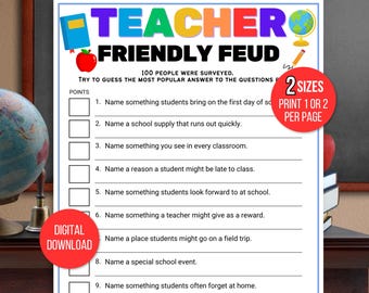 Teacher Family Feud Game, Teacher Friendly Feud Game, Teacher Trivia Games, Teacher Party Games, Teacher Activities, Teacher Games, Teachers