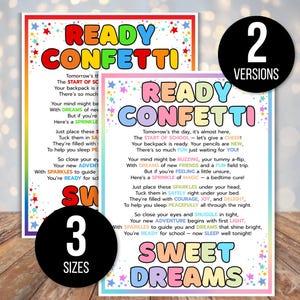 Ready Confetti Printable, First Day of School Printable, Back to School Gift for Students, Kindergarten First Day, Night Before School Poem