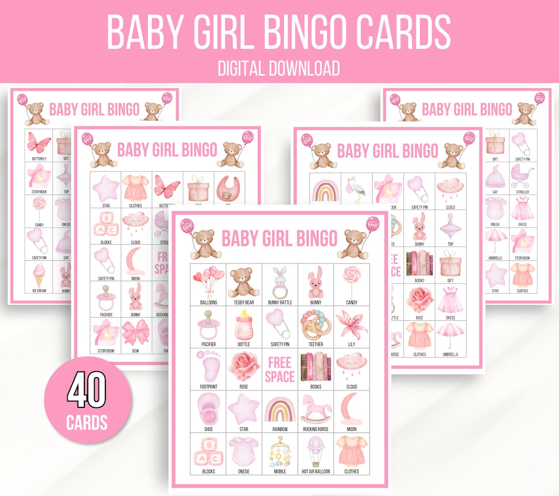 Baby Girl Bingo, Baby Shower Bingo, Baby Girl Shower Printable Game ...