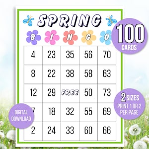 Spring Bingo, 100 Spring Bingo Cards, Spring Carte Bingo, Spring Activity For Kids, Kids Spring Party Game, Spring Game, Spring Class Game