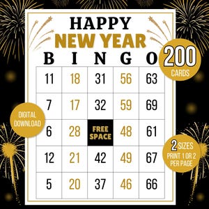 New Year's Eve Bingo Cards, New Years Bingo Game, New Year's Bingo, New Year's Activity, New Years Game, Carte Bingo for Kids, New Year Game