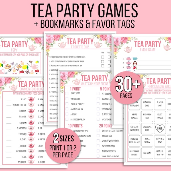 Paquete imprimible de juegos de fiesta de té, actividades de fiesta de té, juegos de fiesta de té para damas, paquete de fiesta de té, fiesta de té en el jardín, cumpleaños de fiesta de té para niños