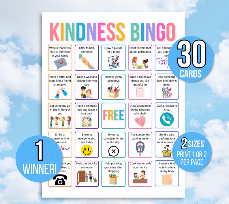 Kindness Bingo, 30 Kindness Bingo Cards, Acts of Kindness Bingo, Kid's Kindness Challenge, Kindness Activity, Kindness Game, Kindness Cards