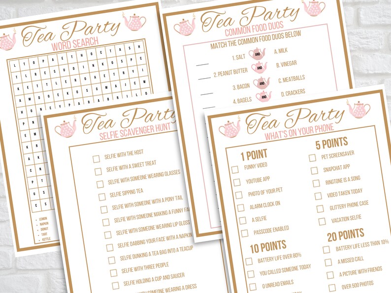 Tea Party Games Printable Tea Party Activities Girls Tea - Etsy