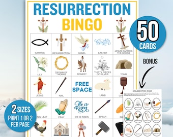 Resurrection Bingo, 50 Religious Easter Bingo Cards, Easter Bible Bingo, Holy Week Bingo, Easter Games, Easter Activity, Easter Sunday Bingo