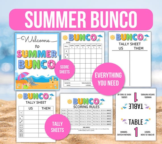 Summer Bunco Score Sheet, Summer Bunco, Summer Bunco Game, Summer Bunco Scorecards, Bunco Game Rules, Bunco Table Numbers, Bunco Tally Sheet