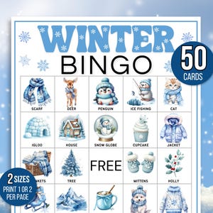 Winter Bingo, 50 Winter Bingo Karten, Winterspiele, Winter Aktivität für Kinder, Kinder Winter Party Spiel, Winter Klassenzimmer Aktivität, Winter Spiel