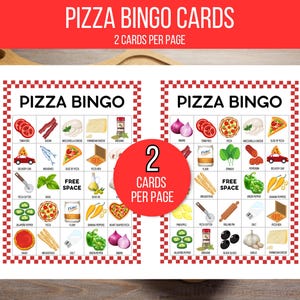 Pizza Bingo, Pizza Party Bingo, 50 Printable Pizza Bingo Cards, Pizza Game, Pizza Activity, Kid's Printable Bingo Game, Pizza Birthday Game