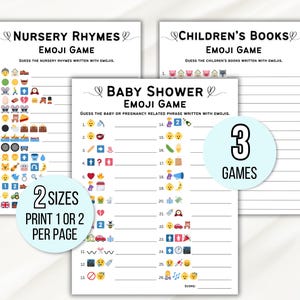 Jeux d'emojis pour baby shower, Jeux d'emojis pour baby shower, Jeu d'emojis phrases pour bébés, Jeu d'emojis comptines pour bébé, Emoji livres pour enfants