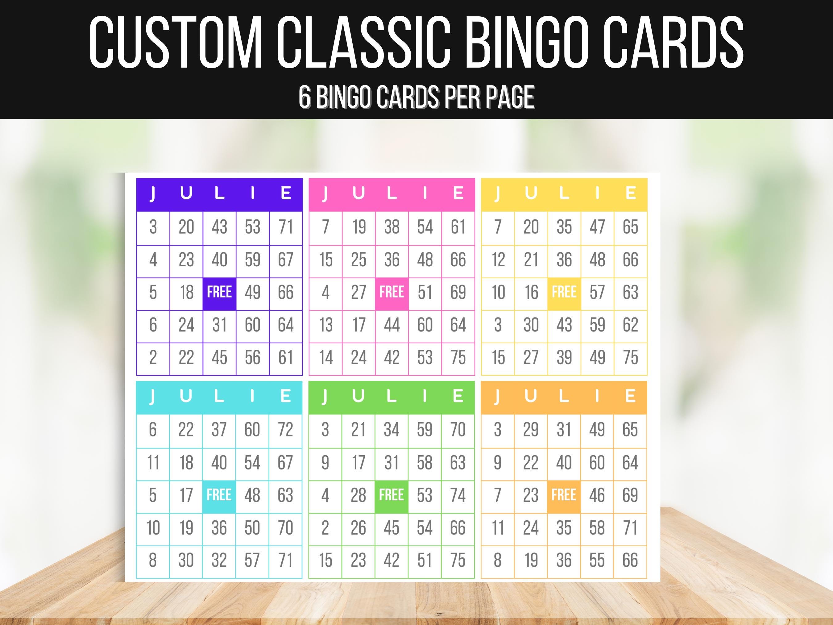 300 Custom Bingo Cards, 6 per Page, Fun Party Game, Classroom Activity ...