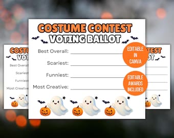 Halloween Costume Contest Ballots, Halloween Voting Cards, Costume Ballot, Halloween Costume Contest, Halloween Costume Certificates, Awards