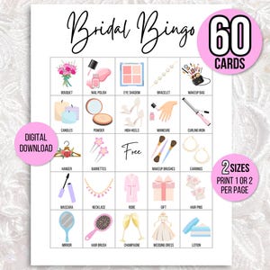 Cartes de bingo pour la mariée, 60 cartes de jeu de bingo pour la mariée, jeu de bingo pour la douche nuptiale, jeu d'enterrement de vie de jeune fille, jeu de mariage d'enfants, jeu de douche de mariage
