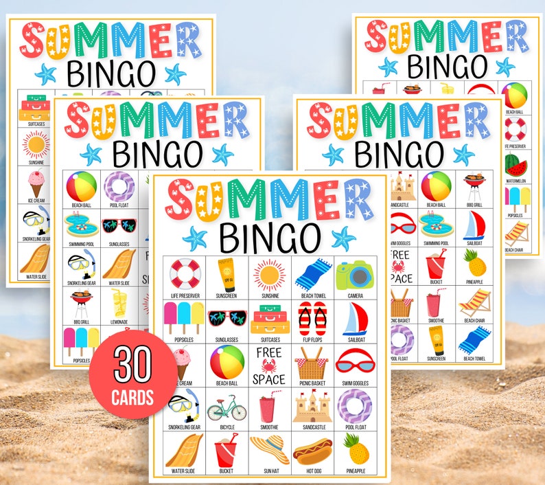 Summer Bingo, 30 Summer Bingo Cards, Summer Game, Summer Activity, Kid's Printable Bingo, Summer Bingo Game for Kids, Summer Vacation Bingo image 2