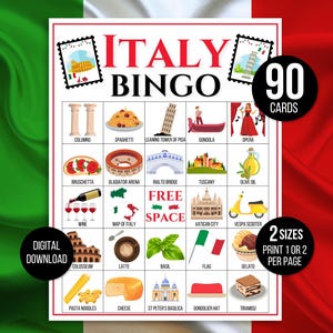 Italien-Bingo, 90 Reise-Bingokarten für Italien, Reise-Bingo, Italienisches Bingo, Reisespiel, Reiseaktivität, Partyspiel für Italien, Italien-Aktivität