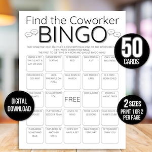 Bingo entre collègues, Bingo Apprenez à vous connaître, Jeu de bingo pour les employés, Bingo Trouvez quelqu'un qui, Bingo brise-glace, Bingo de consolidation d'équipe, Renforcement d'équipe