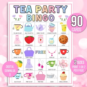 Tea Party Bingo, 90 Printable Tea Party Bingo Cards, Tea Party Game, Tea Party Activity, Birthday or Bridal Shower Bingo, Garden Tea Party