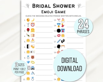 Bridal Shower Emoji Game, Emoji Bridal Shower Game, Bridal Emoji Game, Bridal Phrases Emoji Game, Bridal Shower Games Printable, Emoji Games