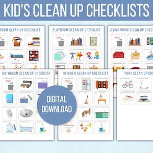 Kids Cleaning Checklist with Pictures, Kids Tidying Checklists, Kids Chore Chart, Kids Chore List, Kids Daily Routines, Kids Weekly Chores