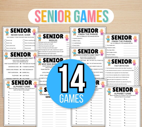 Senior Games Bundle, Senior Party Games, Senior Riddles, Brain Games for Seniors, Trivia for Seniors, Fun Elderly Games, Games for Seniors