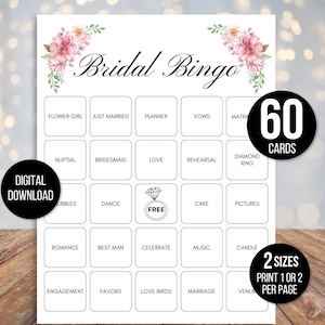 60 Braut Bingo Karten, Einzigartige Vorgefüllte Braut Bingo Spiel Karten, Hochzeit Bingo Karten, Brautparty Bingo Spiel, Hochzeit Bingo, Paar Spiel