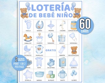 Bingo para bebés, Lotería de Bebé Niño, Bingo para Baby Shower, Bingo para Baby Shower, Juego de Bingo para Bebés, Juego de Baby Shower para Niños