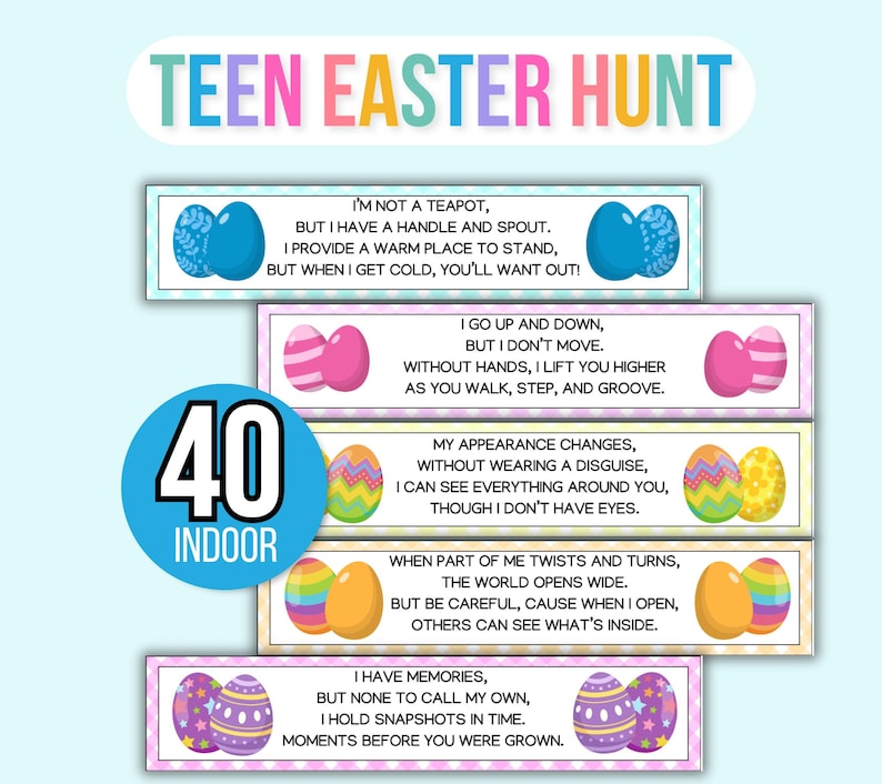 Easter Treasure Hunt For Teens and Tweens, Adult Easter Hunt, Treasure Hunt Easter Clues, Easter Egg Hunt for Teens, Teen Easter Hunt
