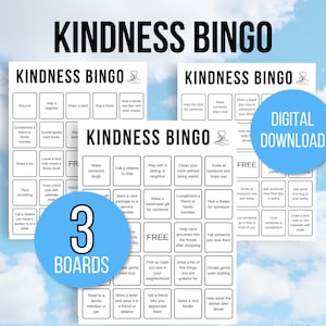 Bingo sur la gentillesse, 3 cartes de bingo sur la gentillesse, Bingo actes de gentillesse, Défi de la gentillesse des enfants, Activité bienveillante, Jeu de la gentillesse, Projet bienveillance