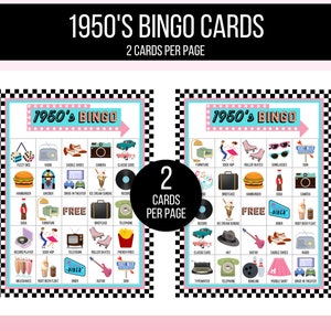 50s Bingo, 1950s Bingo, 30 Printable 1950s Bingo Cards, 50s Game, 50s ...