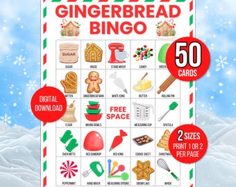 Gingerbread Bingo, 50 Gingerbread Bingo Cards, Christmas Baking Bingo Cards, Baking Bingo, Christmas Activity, Christmas Game, Baking Game
