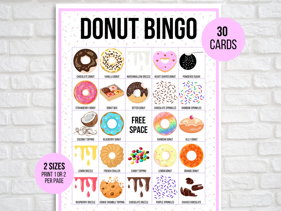 Donut Bingo 30 Printable Donut Bingo Cards Donut Birthday Donut