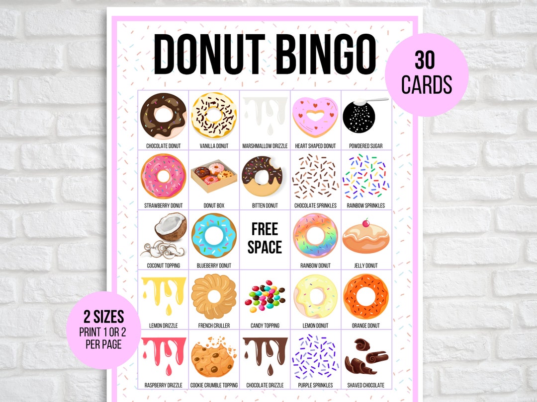 Donut Bingo, 30 Printable Donut Bingo Cards, Donut Birthday, Donut