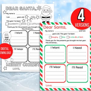 Lieber Santa Brief, Weihnachtswunschliste, etwas, das ich will, etwas, das ich brauche, etwas zum Anziehen, etwas zu lesen, Santa-Wunschliste, Wunschliste