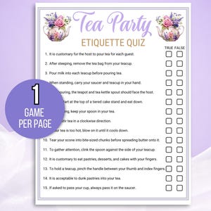 Tea Party Etiquette Game Printable, Tea Etiquette Game, Tea Party ...
