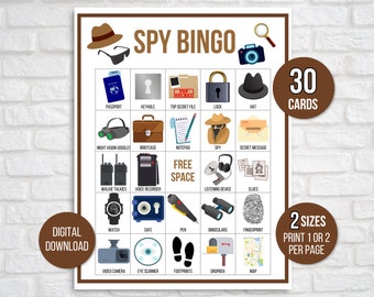 Spy Bingo, 30 Printable Spy Bingo Cards, Spy Party Game, Spy Activity, Spy Birthday Party Bingo, Spy Themed Party, Secret Agent Game