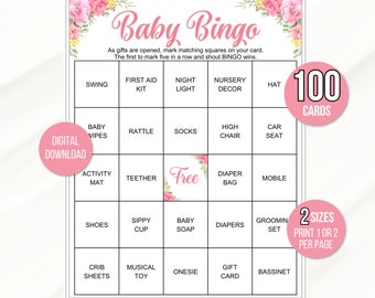 100 Baby Shower Bingo Cards, Baby Girl Bingo Game Cards, Baby Gift Bingo Cards, Baby Shower Bingo Game, Baby Girl Bingo, Baby Shower Game