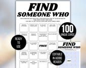 Find Someone Who Bingo, Find Someone Who Bingo Template, Get to Know You Bingo, Find the Guest Bingo, Icebreaker Game, Icebreaker Bingo Game