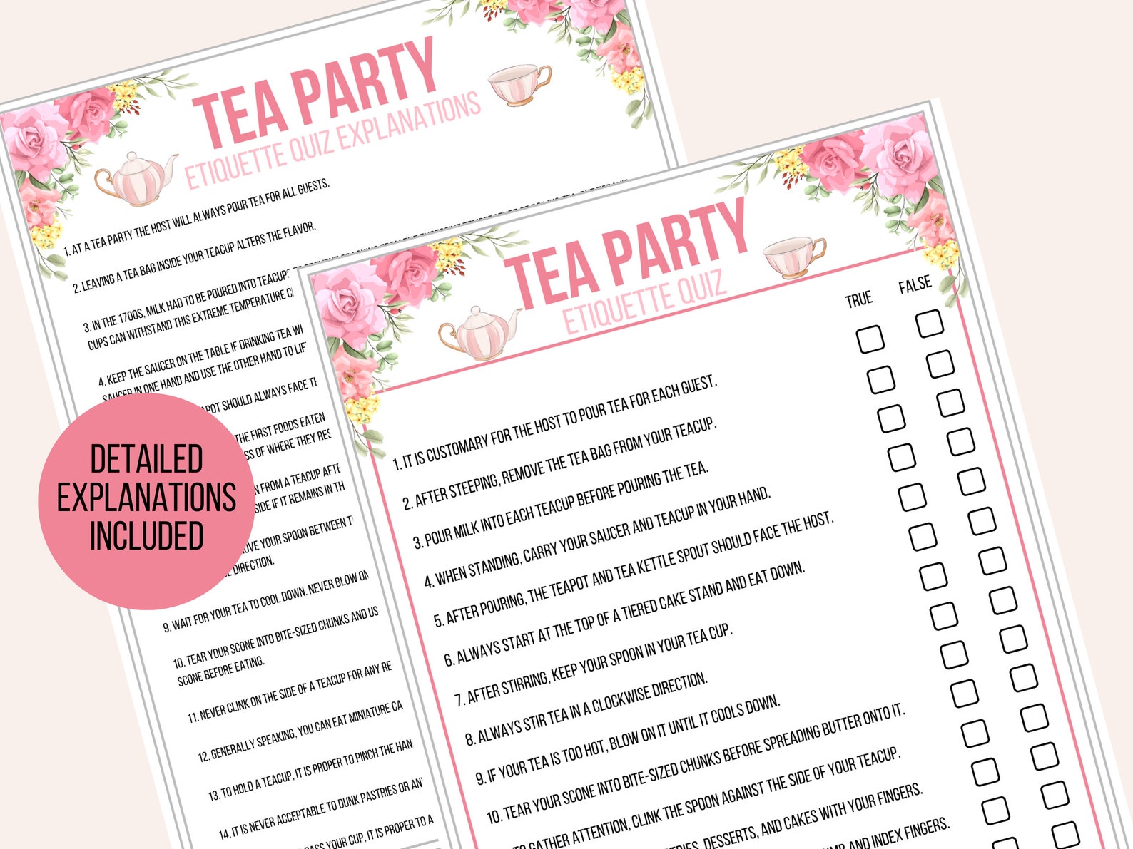Tea Party Etiquette Game Printable Tea Etiquette Game Tea - Etsy