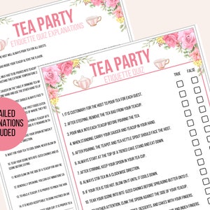Tea Party Etiquette Game Printable, Tea Etiquette Game, Tea Party ...