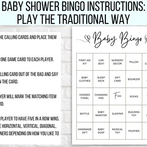 60 Baby Shower Bingo Cards, Unique Prefilled Baby Bingo Game Cards, Baby Gift Bingo Cards, Baby Shower Bingo Game, Minimalist Baby Bingo image 6