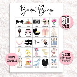 Tarjetas de bingo para novias, 50 tarjetas de bingo para novias únicas, juego de bingo para despedida de soltera, idea de juego para novias, juego de recepción, juego para parejas, sin alcohol