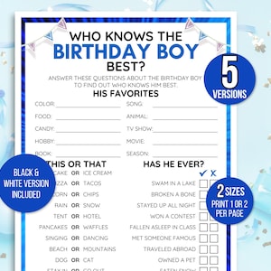 Chi conosce meglio il festeggiato, gioco per feste di compleanno, gioco di compleanno per ragazzi, gioco a quiz sul compleanno, gioco per festeggiati, stampabile per il compleanno