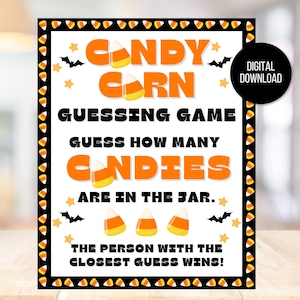 Candy Corn Guessing Game, Candy Corn Prize Game, Halloween Party Game, Teen Halloween Game, Halloween Games, Candy Corn Sign