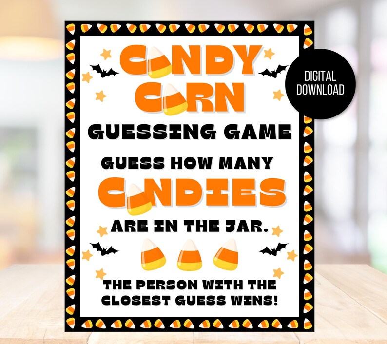 Candy Corn Guessing Game, Candy Corn Prize Game, Halloween Party Game, Teen Halloween Game, Halloween Games, Candy Corn Sign